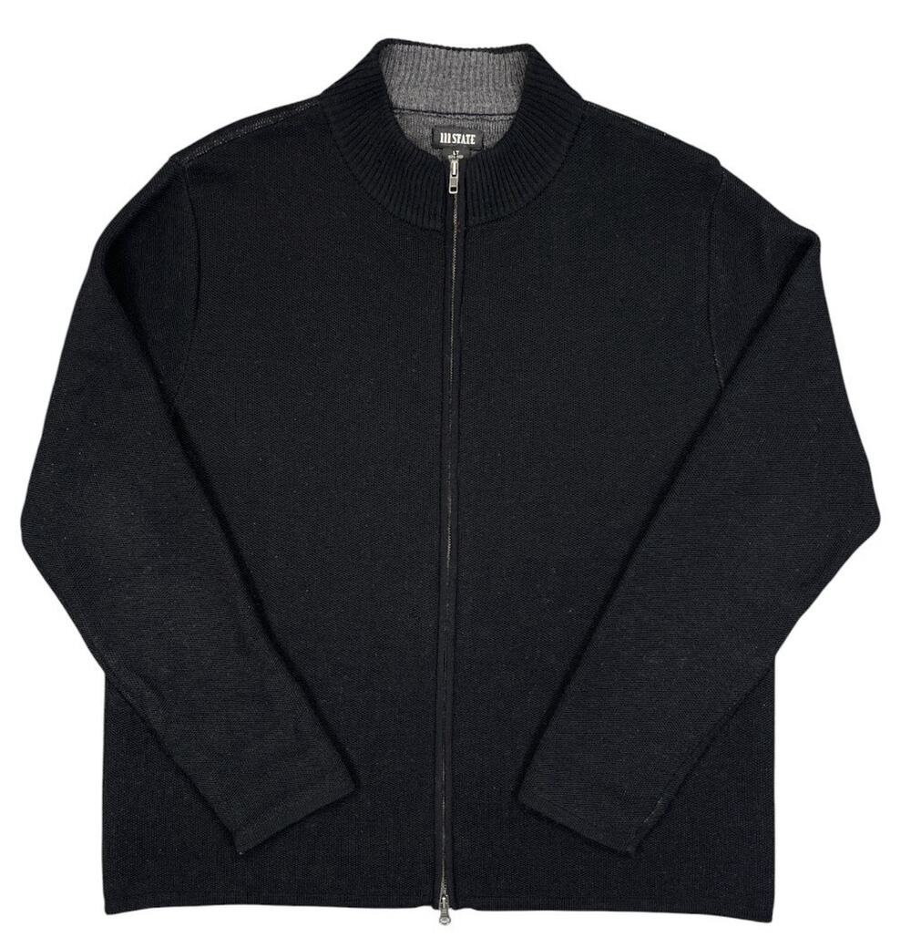 Vintage III State 100% Wool Full Zip Sweater Jacket Black Hong Kong Size L